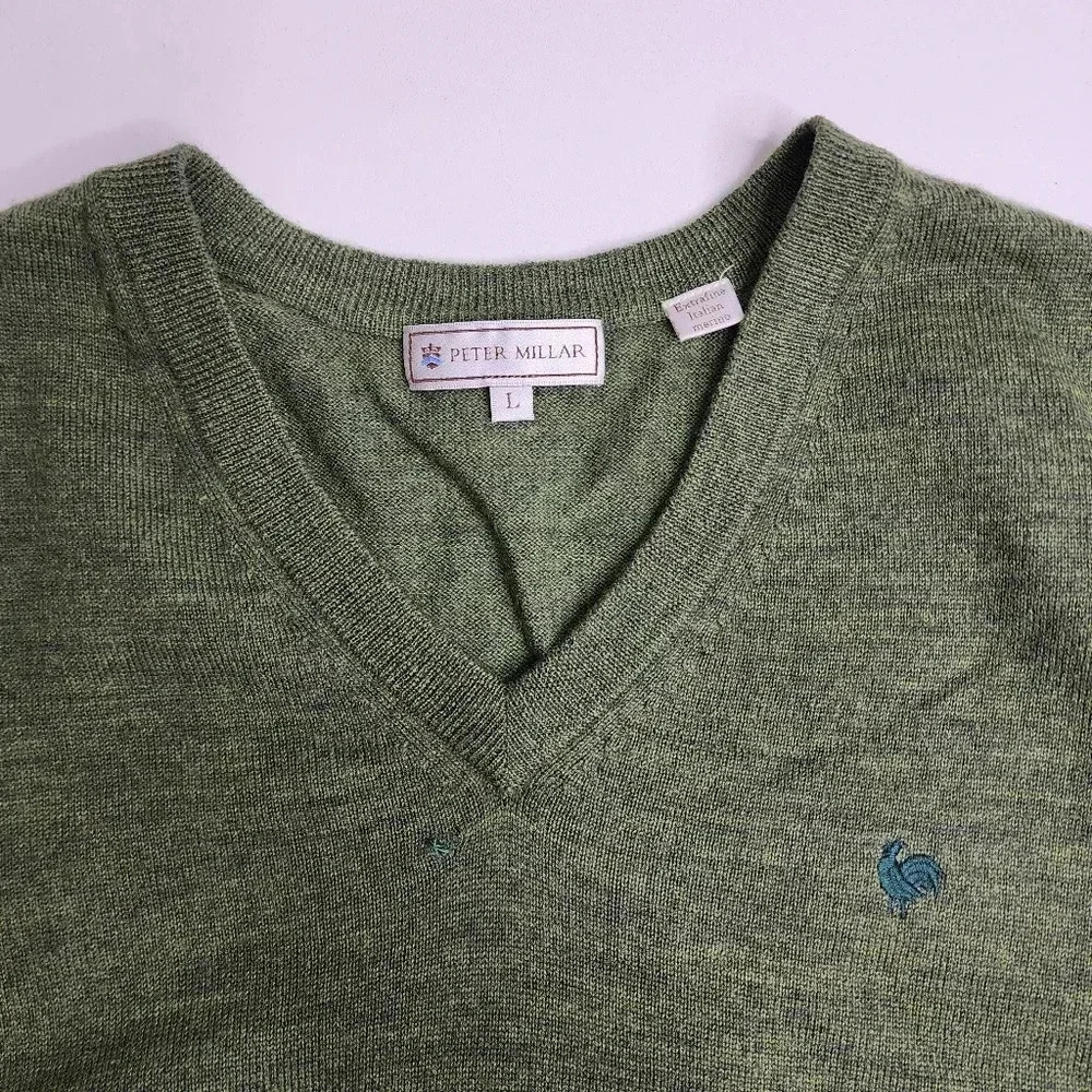 Peter Millar Extra Fine Italian Merino Wool Vest Size Large Green Rooster - Picture 3 of 8